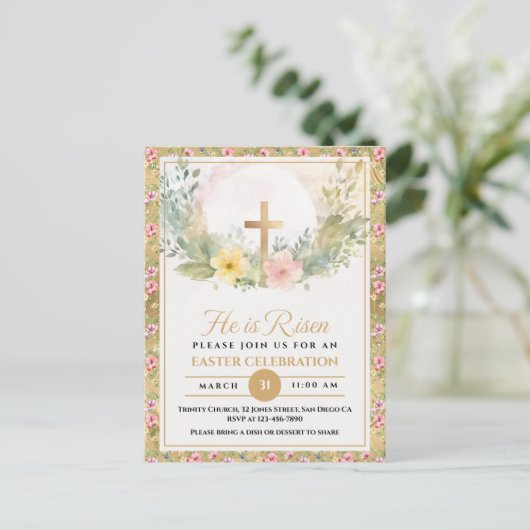 彼はイースターの水の色の花、宗教的な復活 シーズンポストカード (スタンド正面)