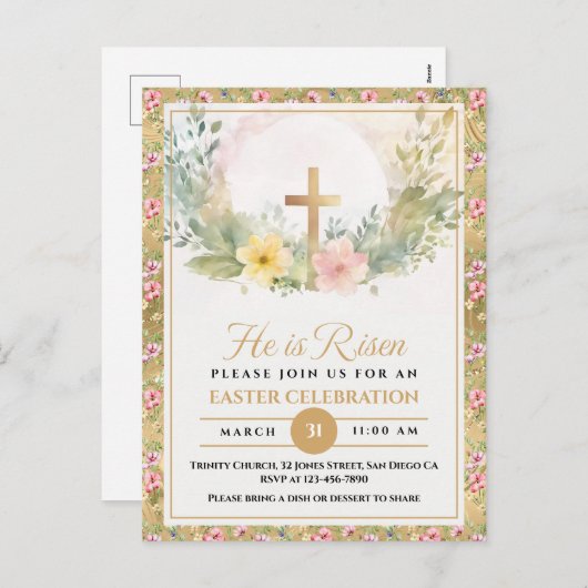 彼はイースターの水の色の花、宗教的な復活 シーズンポストカード (正面/裏面)