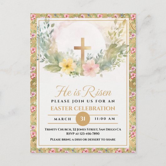 彼はイースターの水の色の花、宗教的な復活 シーズンポストカード (正面)