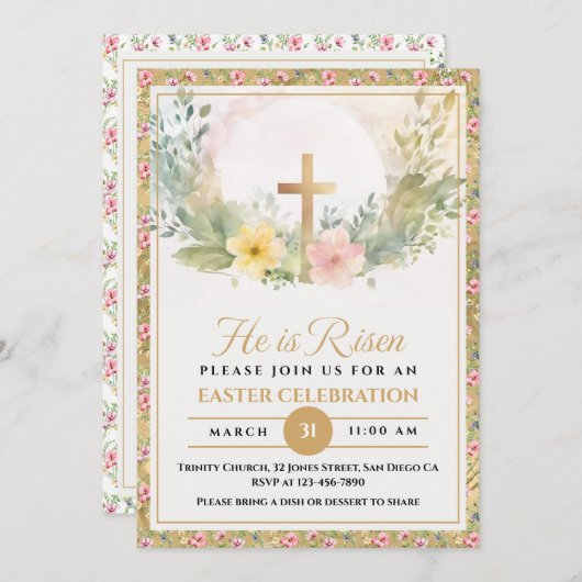 彼はイースターの水の色の花、宗教的な復活 案内状 (正面/裏面)