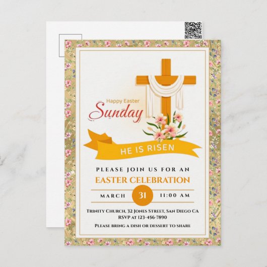 彼はイースタークロス、花、イースターを起こエレガントした シーズンポストカード (正面/裏面)