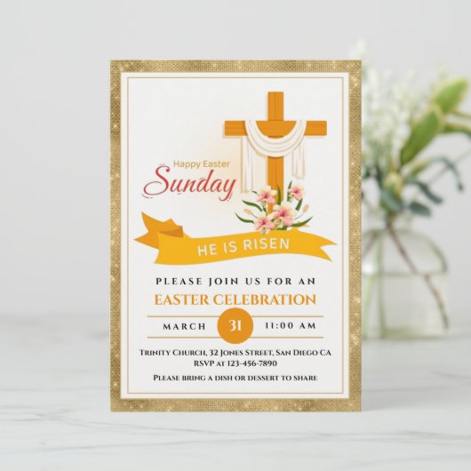 彼はイースタークロス、花、イースターを起こエレガントした 案内状 (スタンド正面)