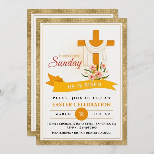 彼はイースタークロス、花、イースターを起こエレガントした 案内状 (正面/裏面)