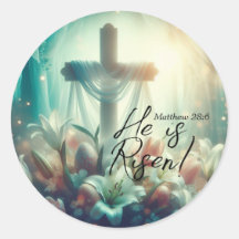 彼はイースターユリや卵と十字架で立ち上がった