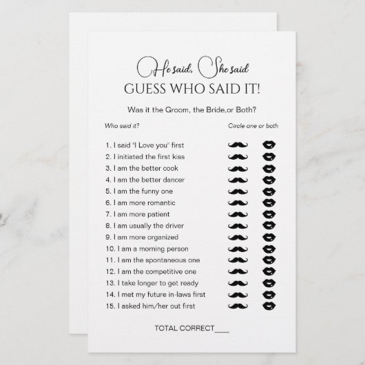 彼はエレガント彼女はブライダルシャワーゲームと言った (正面/裏面)