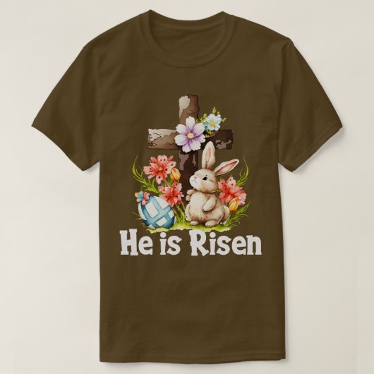 彼はキュートなバニー・キリスト教の十字架で育った Tシャツ (デザイン正面)