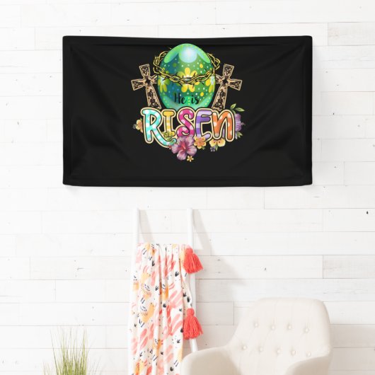 彼はキリスト教の復活祭の幸せな食べ物の日に復活している 横断幕 (インサイチュ)