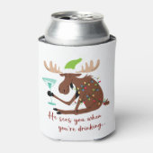 彼はクリスマスのトナカイを飲むおもしろい時にあなたを見る 缶クーラー (缶正面)