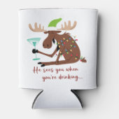 彼はクリスマスのトナカイを飲むおもしろい時にあなたを見る 缶クーラー (正面)