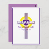 彼はクロス・バイブル聖句イースター名前をカスタムするを復活させた ポストカード (正面/裏面)