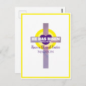 彼はクロス・バイブル聖句イースター名前をカスタムするを復活させた ポストカード (正面/裏面)