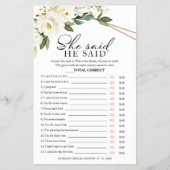 彼はゲームの緑のブライダルシャワーフライヤーと言った チラシ (正面)