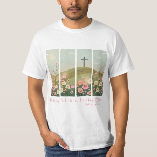 彼はシャツの復活祭キリスト教十字架を起こした Tシャツ (正面)