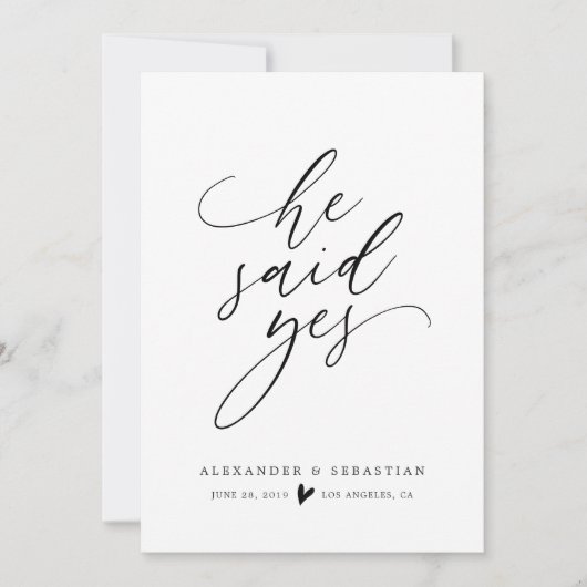 彼はシンプルな原稿の婚約の発表賛成しました 招待状 (正面)