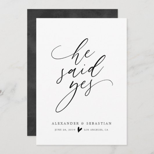 彼はシンプルな原稿の婚約の発表賛成しました 招待状 (正面/裏面)