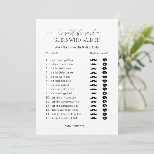 彼はシンプル彼女がブライダルシャワーゲームと言った 招待状 (スタンド正面)