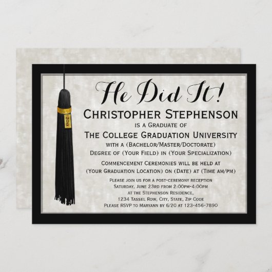 彼はタッセル大学の卒業を行った 招待状 (正面/裏面)