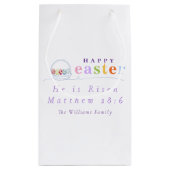 彼はパステルモダンハッピーイースター卵バスケットに生まれ変わった スモールペーパーバッグ (裏面)