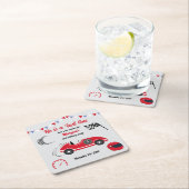 彼はファーストワンフェスティバルレッドレースカー誕生日 スクエアペーパーコースター (インサイチュ)