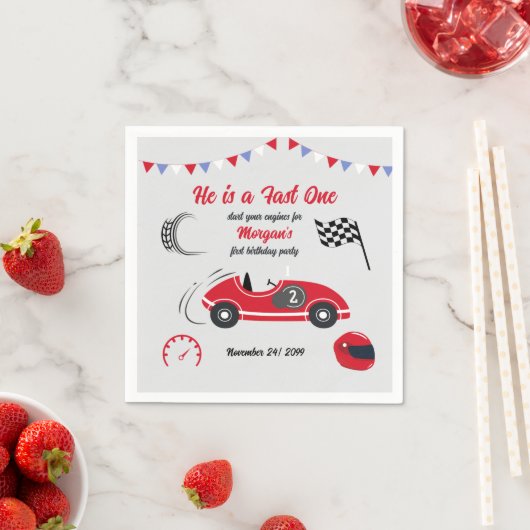 彼はファーストワンフェスティバルレッドレースカー誕生日 スタンダードカクテルナプキン (インサイチュ)