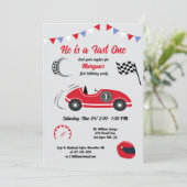 彼はファーストワンフェスティバルレッドレースカー誕生日 招待状 (スタンド正面)