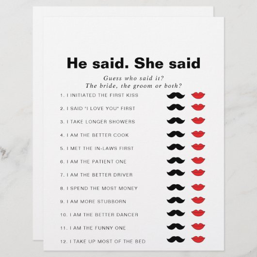 彼はフォーマル彼女はブライダルシャワーゲームと言った (正面/裏面)