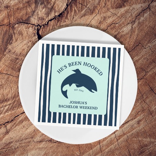 彼はフックされた魚釣りバチュラーパーティ スタンダードカクテルナプキン