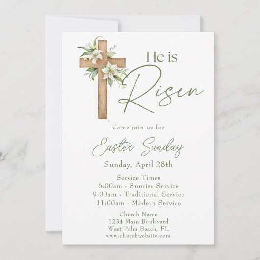 彼はフローラクロス教会の復活祭の日曜日に復活した 招待状 (正面)