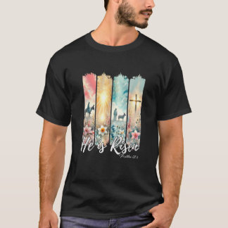 彼はブラシの脳卒中イエス幸せなクリスチャンのeas上昇している tシャツ