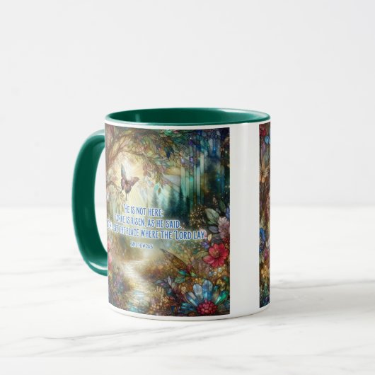 彼はマタイの聖句ステンドグラスの森で生まれ変わった マグカップ (正面左)