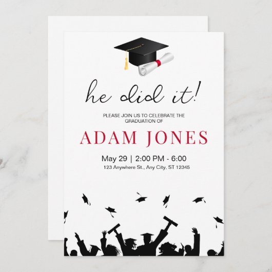 彼はミニマリストのシニアの卒業招待状をやった 招待状 (正面/裏面)