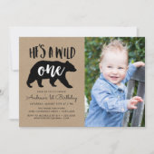 彼はワイルドなワンフォトファースト誕生日 招待状 (正面)