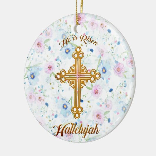 彼は上がったキリスト教のイースターです セラミックオーナメント (左)