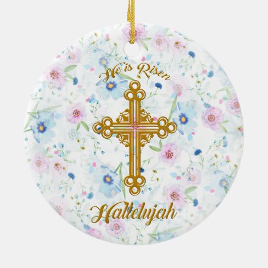彼は上がったキリスト教のイースターです セラミックオーナメント (裏面)