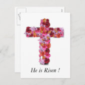 彼は上がったキリスト教のイースター挨拶の花柄の十字です シーズンポストカード (正面/裏面)