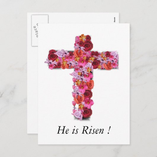 彼は上がったキリスト教のイースター挨拶の花柄の十字です シーズンポストカード (正面/裏面)