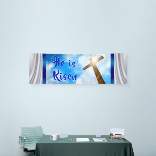 彼は上がった旗、教会のためのイースター旗です 横断幕 (トレードショー)