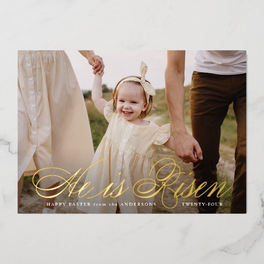 彼は上昇しているゴールドフォイルのスクリプト写真イースターカード 箔シーズンカード (正面)