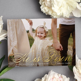 彼は上昇しているゴールドフォイルのスクリプト写真イースターカード 箔シーズンカード