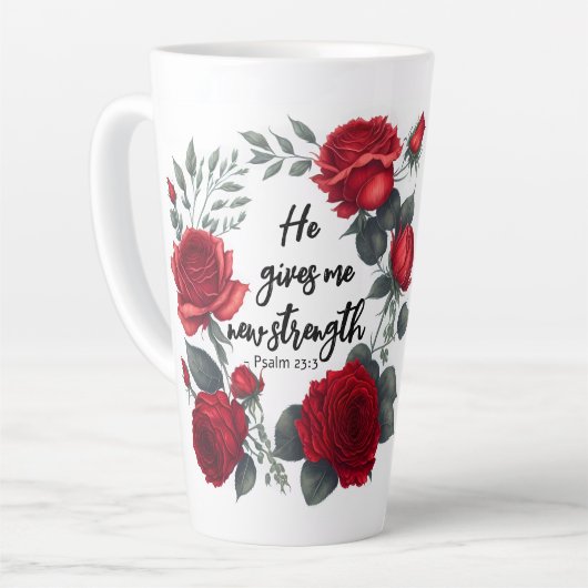 彼は与え新しい力だ カフェラテマグ (左アングル)