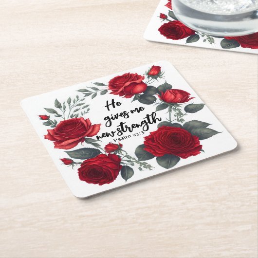 彼は与え新しい力だ スクエアペーパーコースター (アングル)