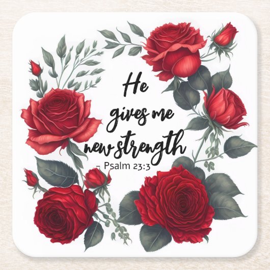 彼は与え新しい力だ スクエアペーパーコースター (正面)