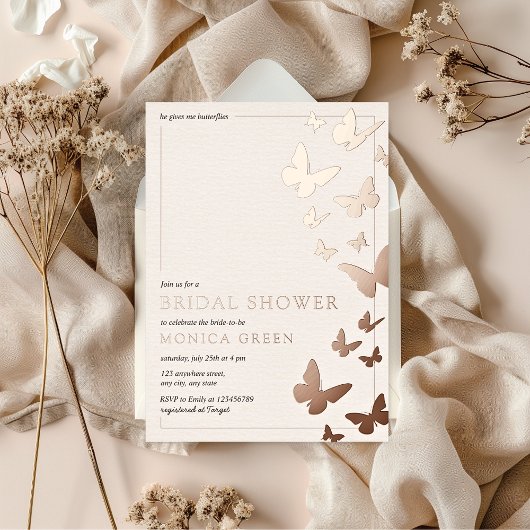 彼は与え私の蝶のエレガントブライダルシャワー 箔招待状