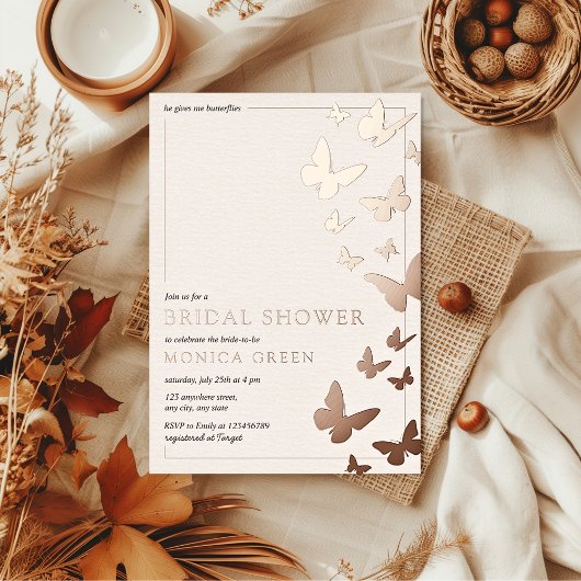彼は与え私の蝶のエレガントブライダルシャワー 箔招待状
