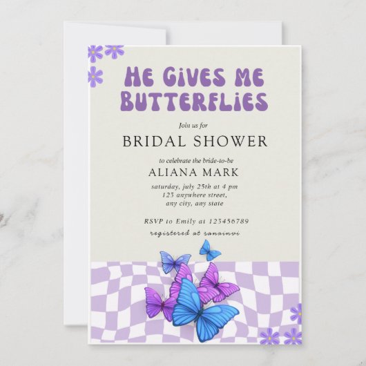 彼は与え私の蝶のブライダルシャワー 招待状 (正面)