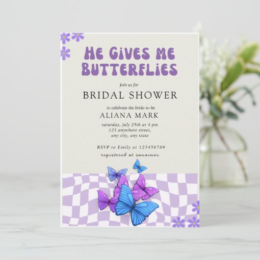 彼は与え私の蝶のブライダルシャワー 招待状 (スタンド正面)