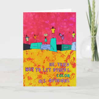 彼は他が彼の意見を着色しないために注意することを試みました カード