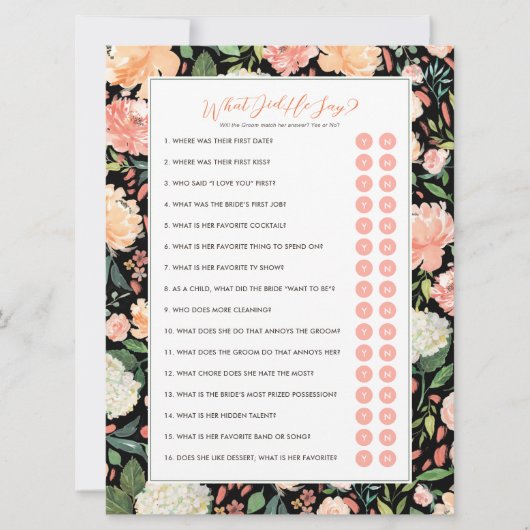 彼は何と言ったか新郎ブライダルシャワーゲーム 招待状 (正面)