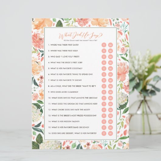 彼は何と言ったか新郎ブライダルシャワーゲーム 招待状 (スタンド正面)