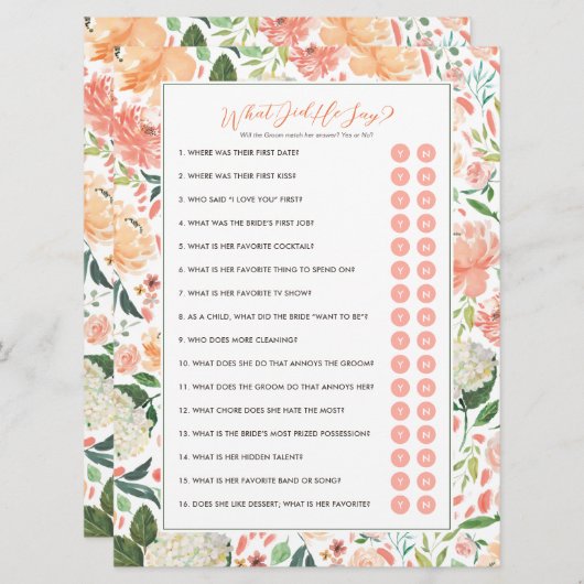 彼は何と言ったか新郎ブライダルシャワーゲーム 招待状 (正面/裏面)